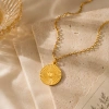This is a mid-style embossed radiating heart-shaped round pendant necklace with a French sunny texture. It features a simple and minimalist ins style for daily wear and is a niche metal base neckpiece details Picture